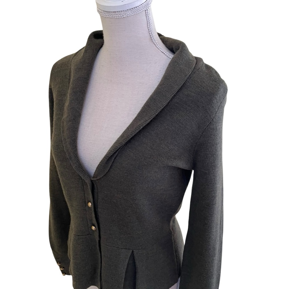Olive Green Peplum Shawl Collar Sweater - Picture 4 of 10